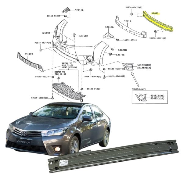 ALMA PARAGOLPE DELANTERO COROLLA 2014-2018 ORIGINAL - Imagen 1