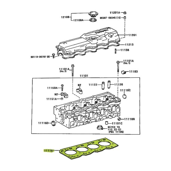 JUNTA DE TAPA DE CILINDROS TOYOTA HILUX 2001-2004 5L SIN TURBO 1.45mm - Imagen 2