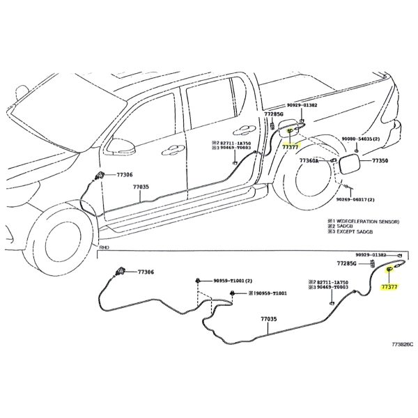 RETENEDOR CABLE APERTURA TANQUE HILUX-SW4 2016-2024 ORIGINAL - Imagen 3