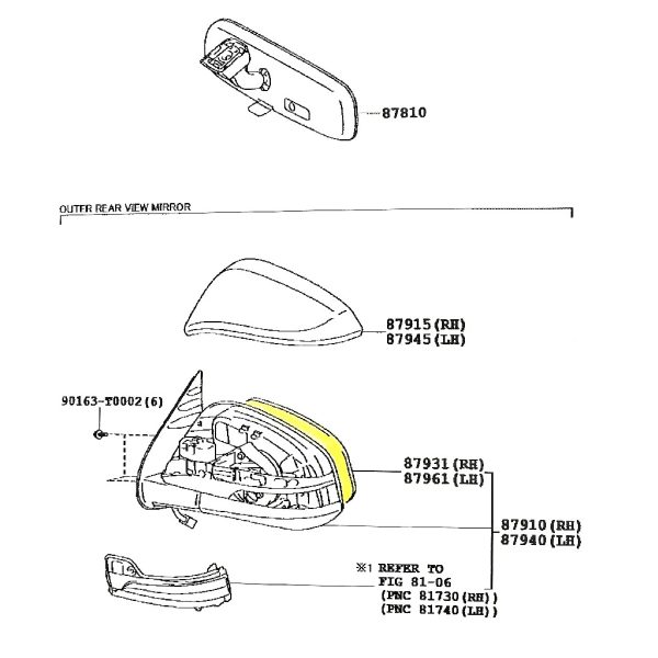 VIDRIO ESPEJO HILUX 2016-2022/ COROLLA CROSS 2021-2025- IZQUIERDO SIN DESEMPAÃ‘ADOR REVO Original - Imagen 2