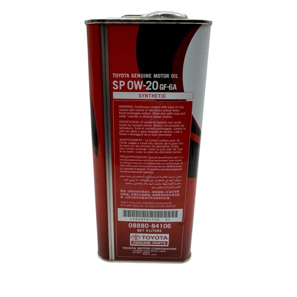 ACEITE DE MOTOR ORIGINAL TGMO GF-6 *0W020* 4L EN LATA - Imagen 2