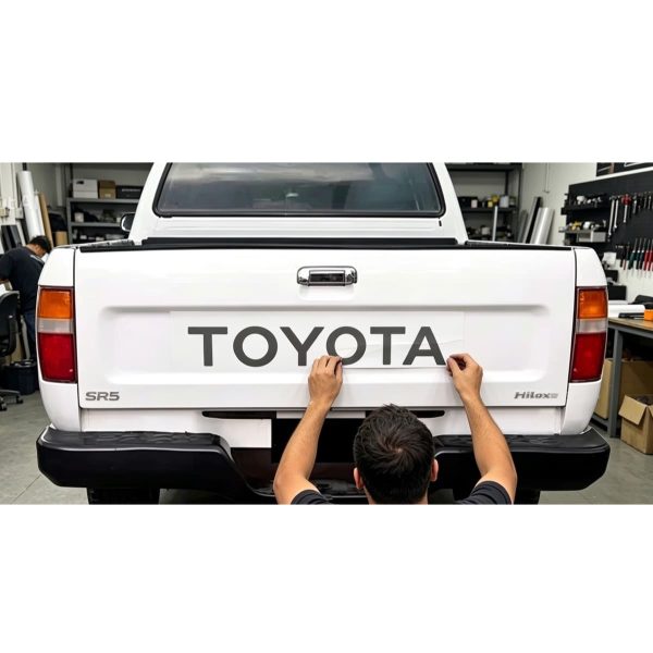 CALCOMANIA PALABRA "TOYOTA" GRIS HILUX 1992-2004 PORTON SPT - Imagen 2