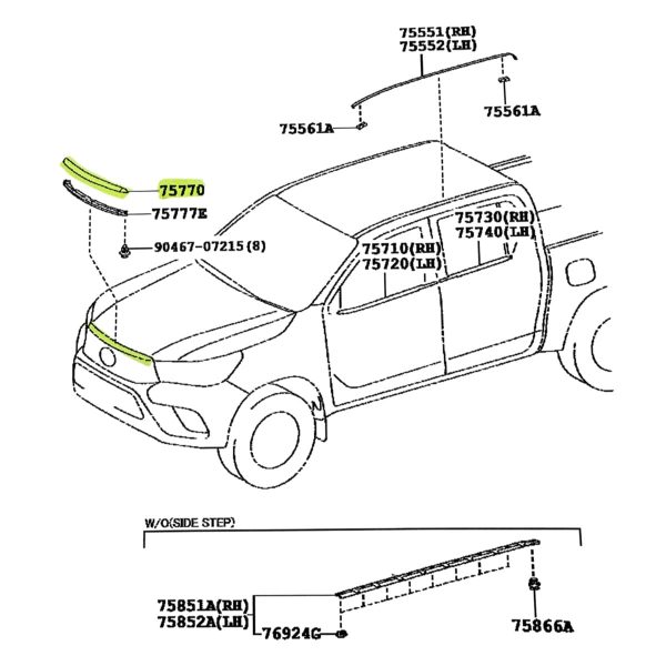 MOLDURA DE CAPOT HILUX 2016-2026 DX *NEGRO BRILLOSA* REVO FPI TAILANDIA - Imagen 4