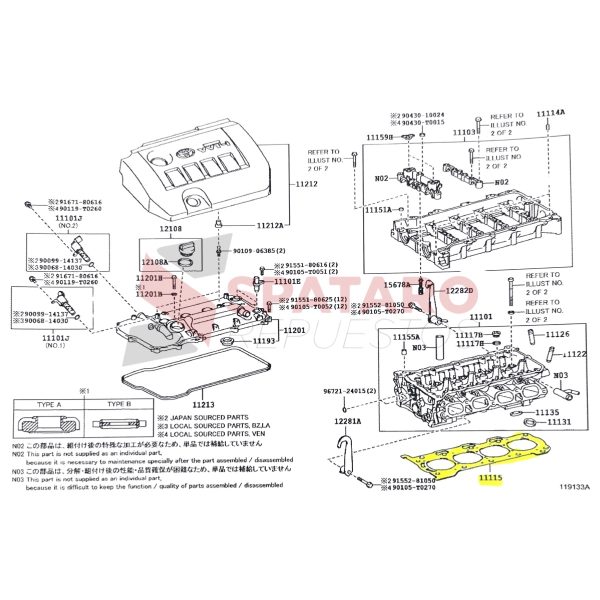 JUNTA DE TAPA CILINDROS COROLLA 2011-2019 2ZR-FE TAIWAN - Imagen 2